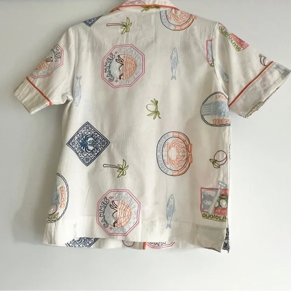 Damson Madder White Chlo Linen-Blend Embroidered Buttondown Shirt US 2 NWT - Picture 7 of 16